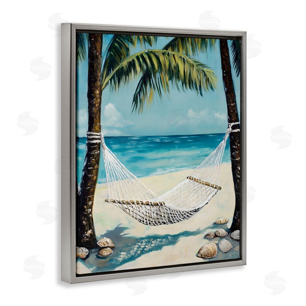 Franklyn Gregory Breezy Coastal Hammock Gray Floating Frame Canvas Wall Art Print