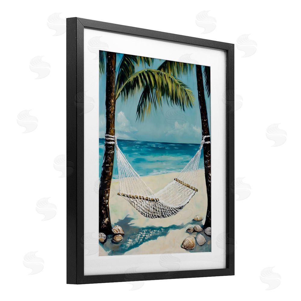 Franklyn Gregory Breezy Coastal Hammock Black Framed Print Under Glass with White Mat Wall Art