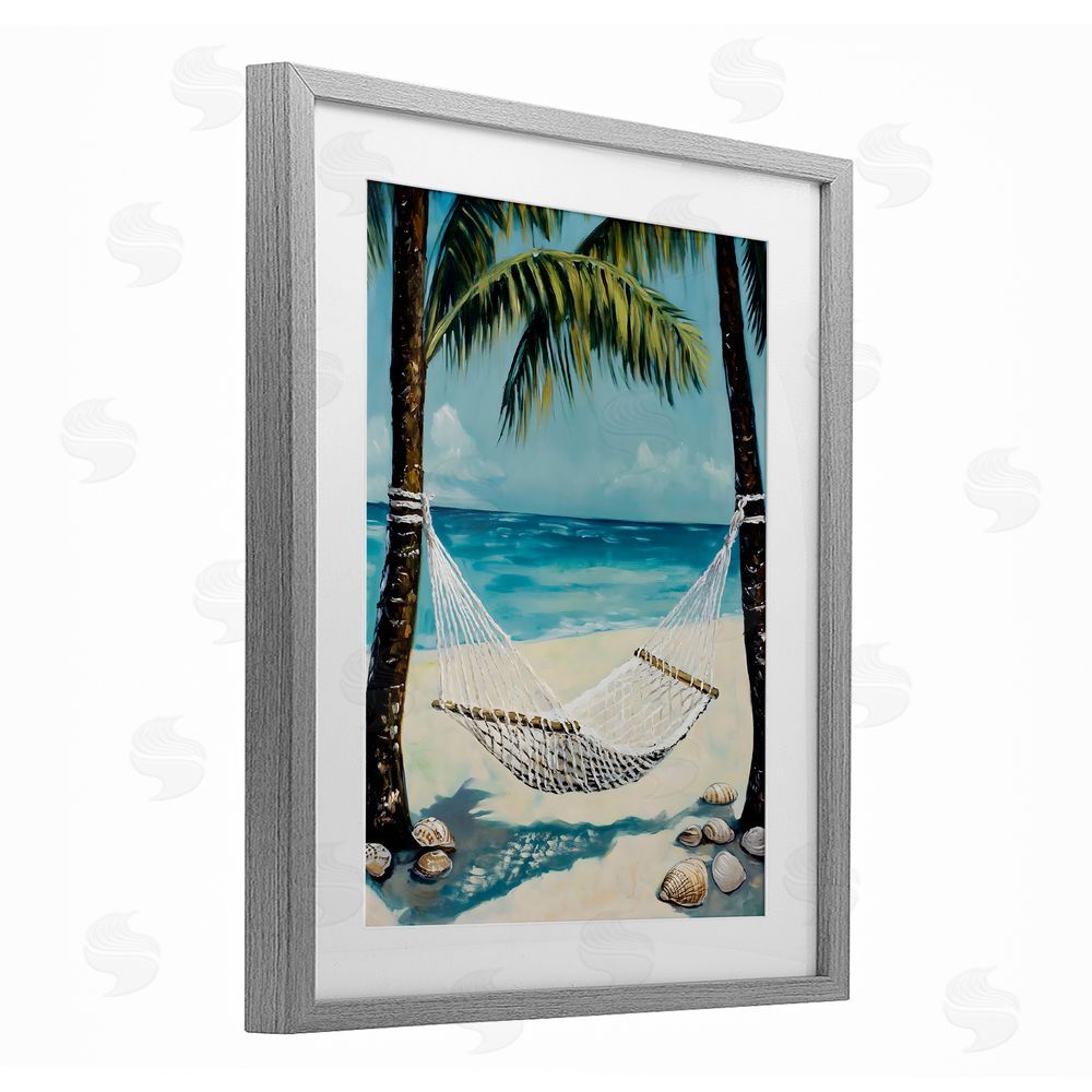 Franklyn Gregory Breezy Coastal Hammock Gray Framed Print Under Glass with White Mat Wall Art