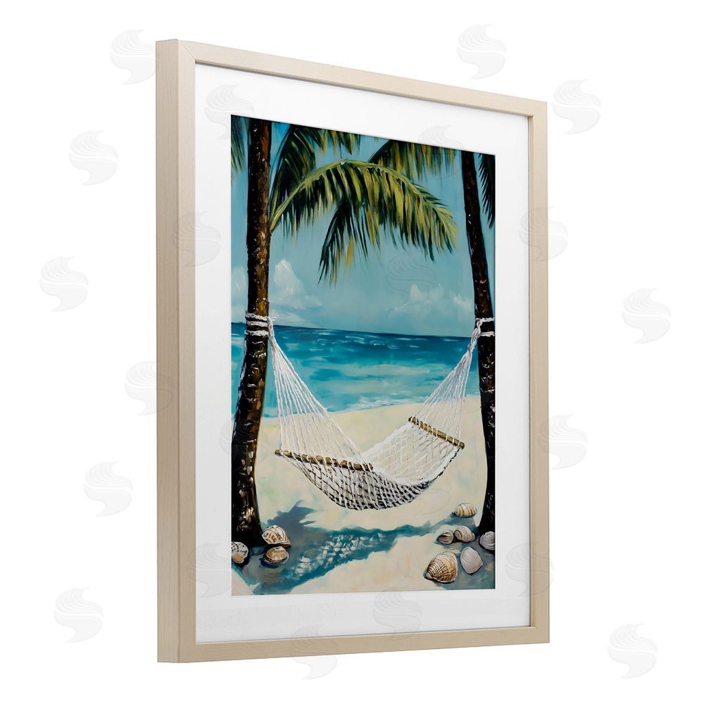 Franklyn Gregory Breezy Coastal Hammock Birch Framed Print Under Glass with White Mat Wall Art