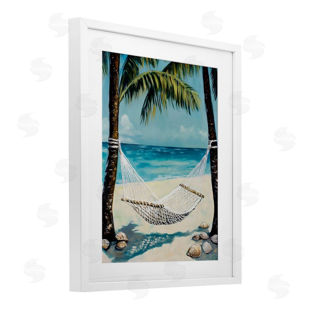 Franklyn Gregory Breezy Coastal Hammock White Framed Print Under Glass with Mat Wall Art