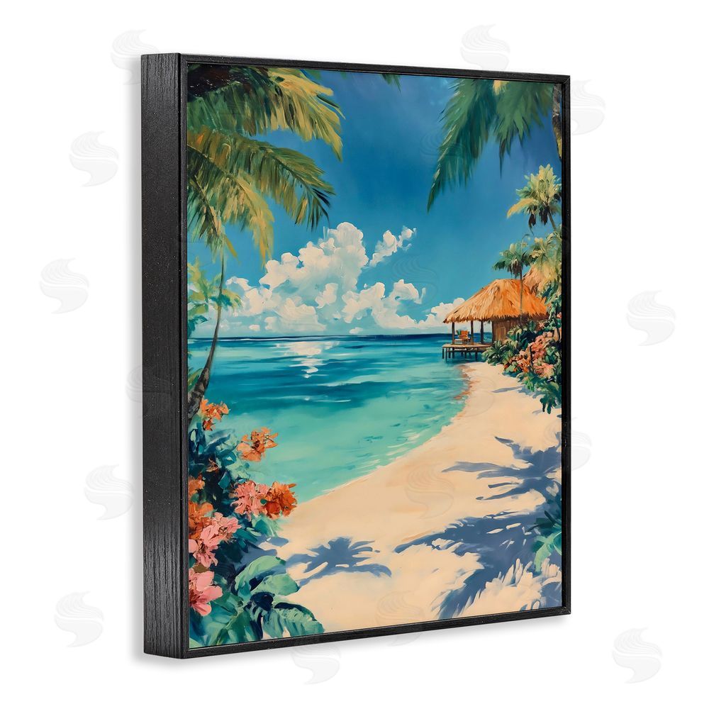 Franklyn Gregory Tropical Oceanside Cabana Black Framed Giclee Wall Art Print