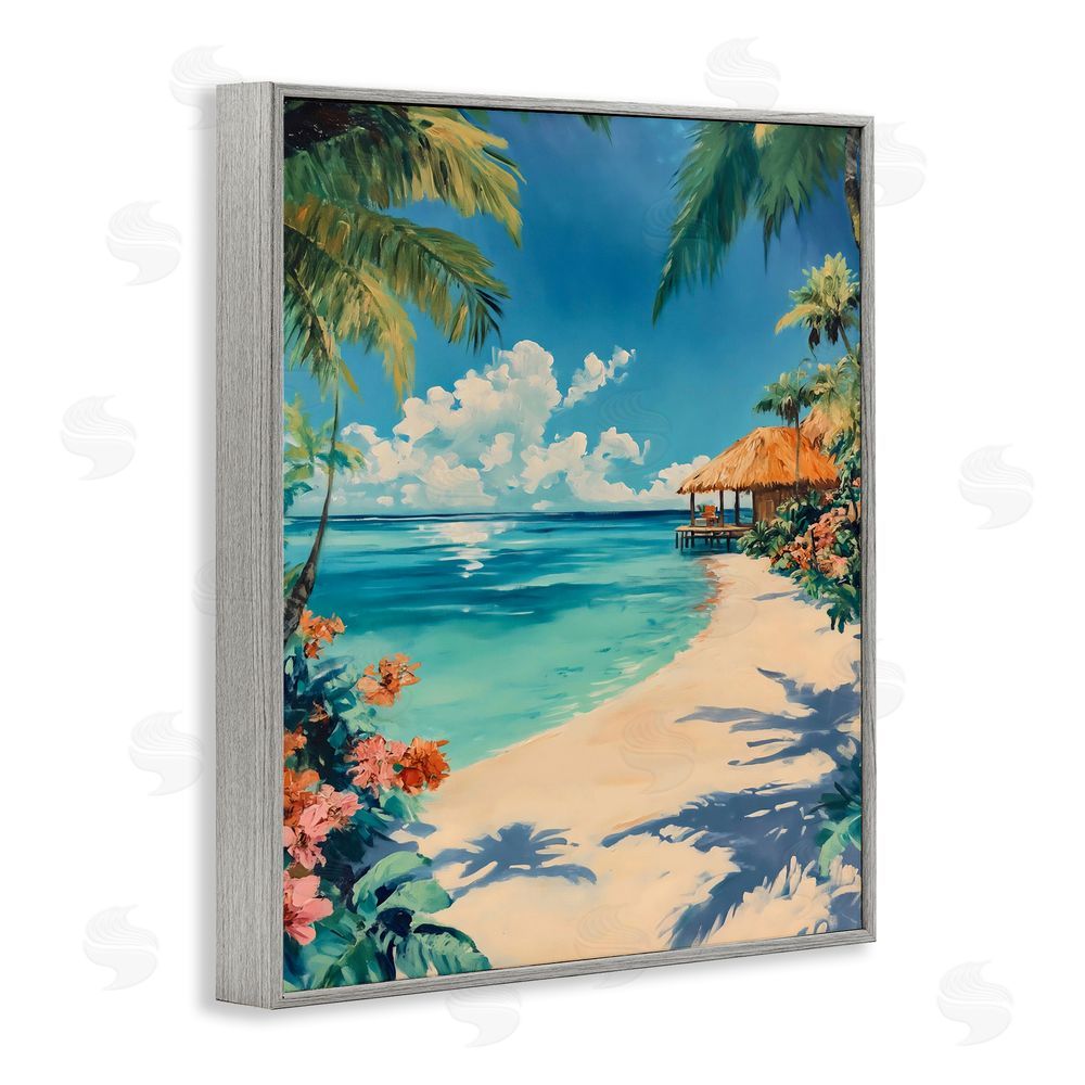 Franklyn Gregory Tropical Oceanside Cabana Gray Framed Giclee Wall Art Print