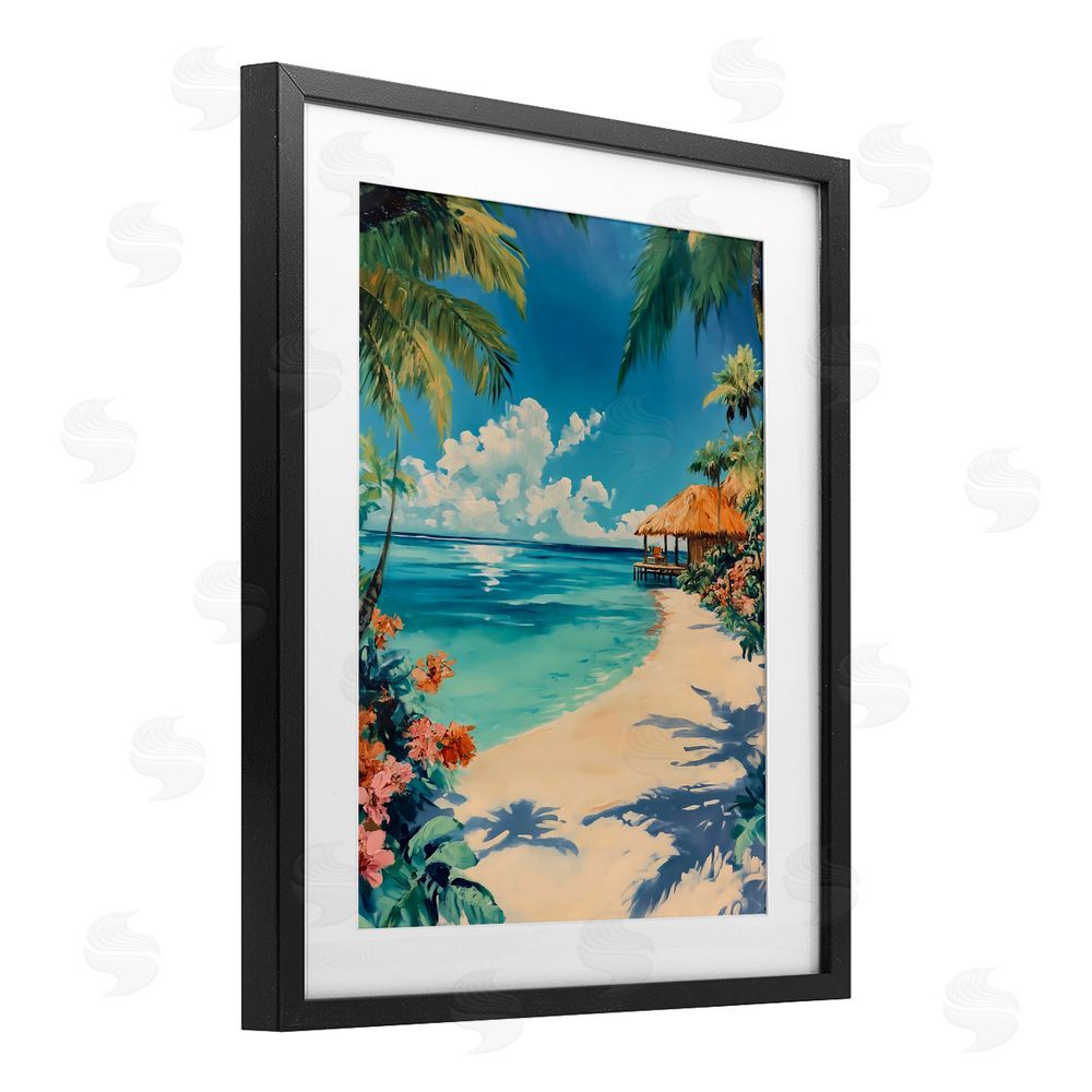 Franklyn Gregory Tropical Oceanside Cabana Black Framed Print Under Glass with White Mat Wall Art