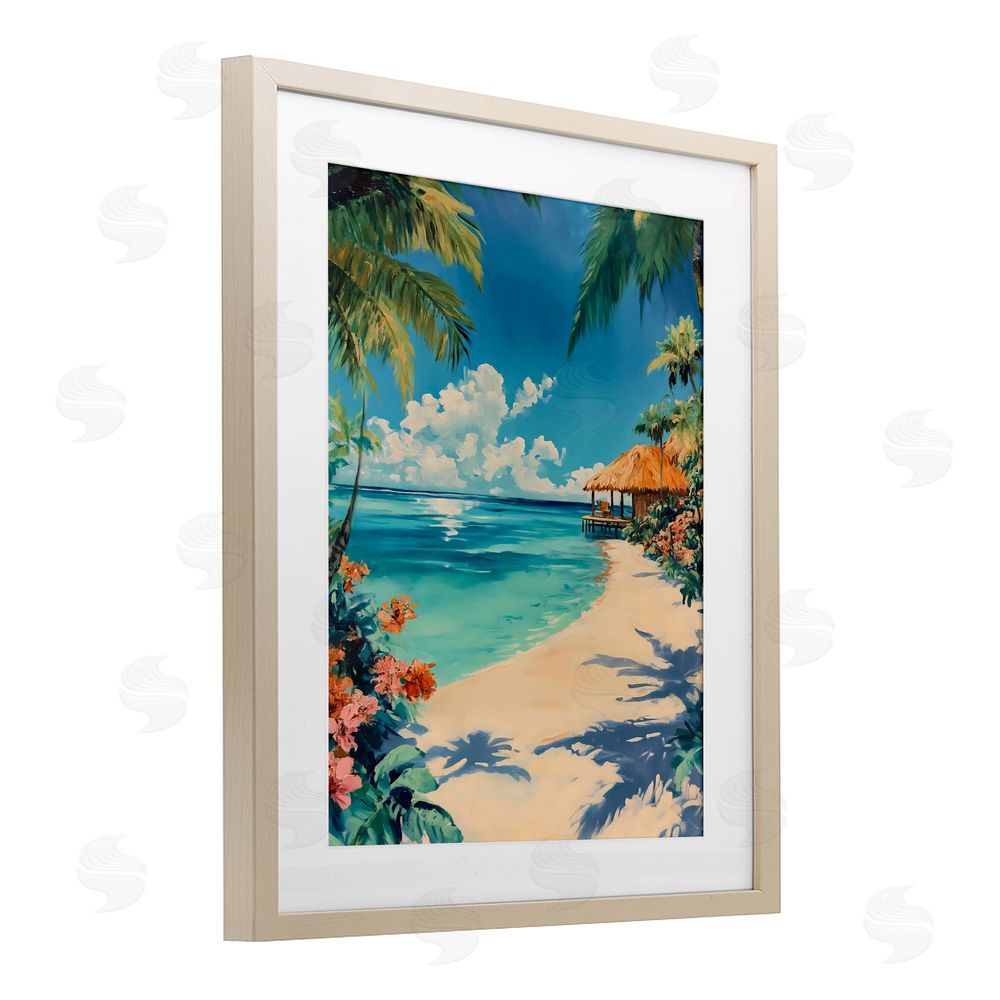 Franklyn Gregory Tropical Oceanside Cabana Birch Framed Print Under Glass with White Mat Wall Art