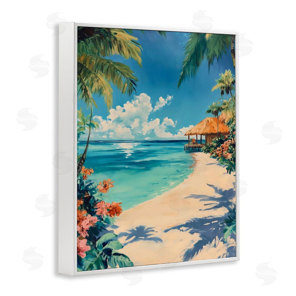 Franklyn Gregory Tropical Oceanside Cabana White Framed Giclee Wall Art Print