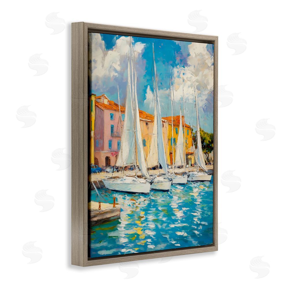 Franklyn Gregory Sail Away Boat Harbor Brown Floating Frame Canvas Wall Art Print