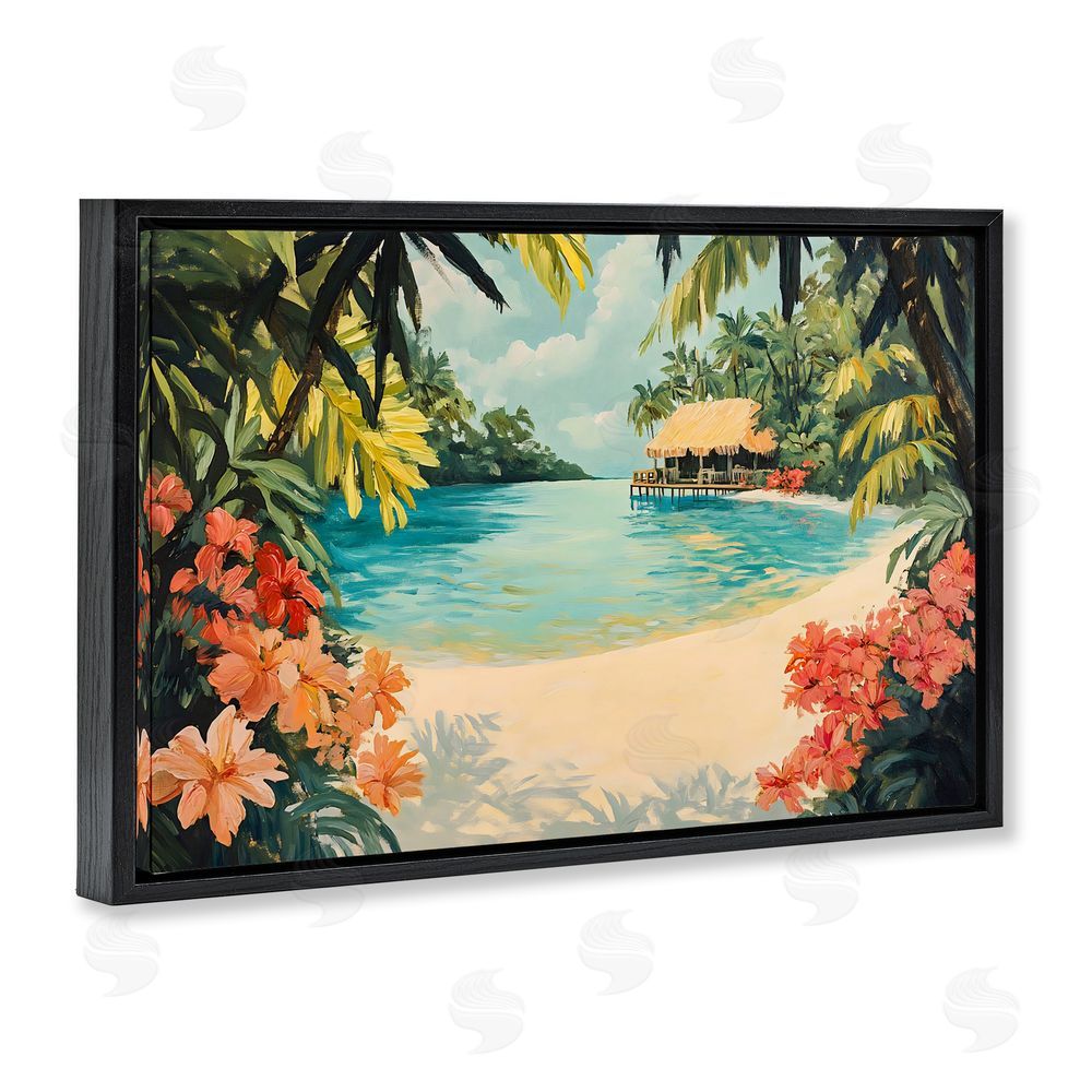 Franklyn Gregory Tropical Bungalow Lagoon Black Floating Frame Canvas Wall Art Print