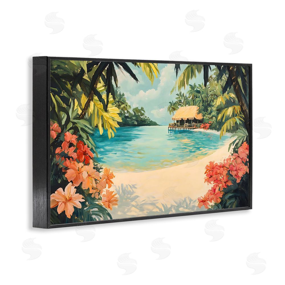Franklyn Gregory Tropical Bungalow Lagoon Black Framed Giclee Wall Art Print