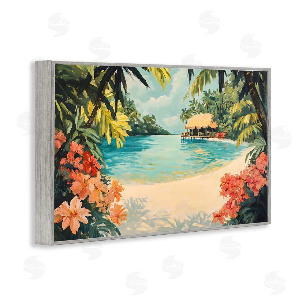 Franklyn Gregory Tropical Bungalow Lagoon Gray Framed Giclee Wall Art Print