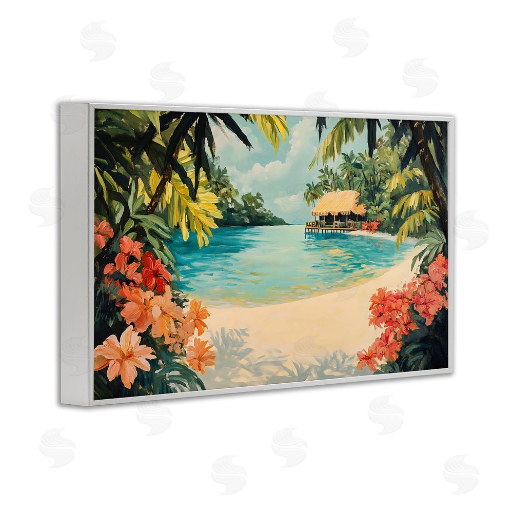 Franklyn Gregory Tropical Bungalow Lagoon White Framed Giclee Wall Art Print