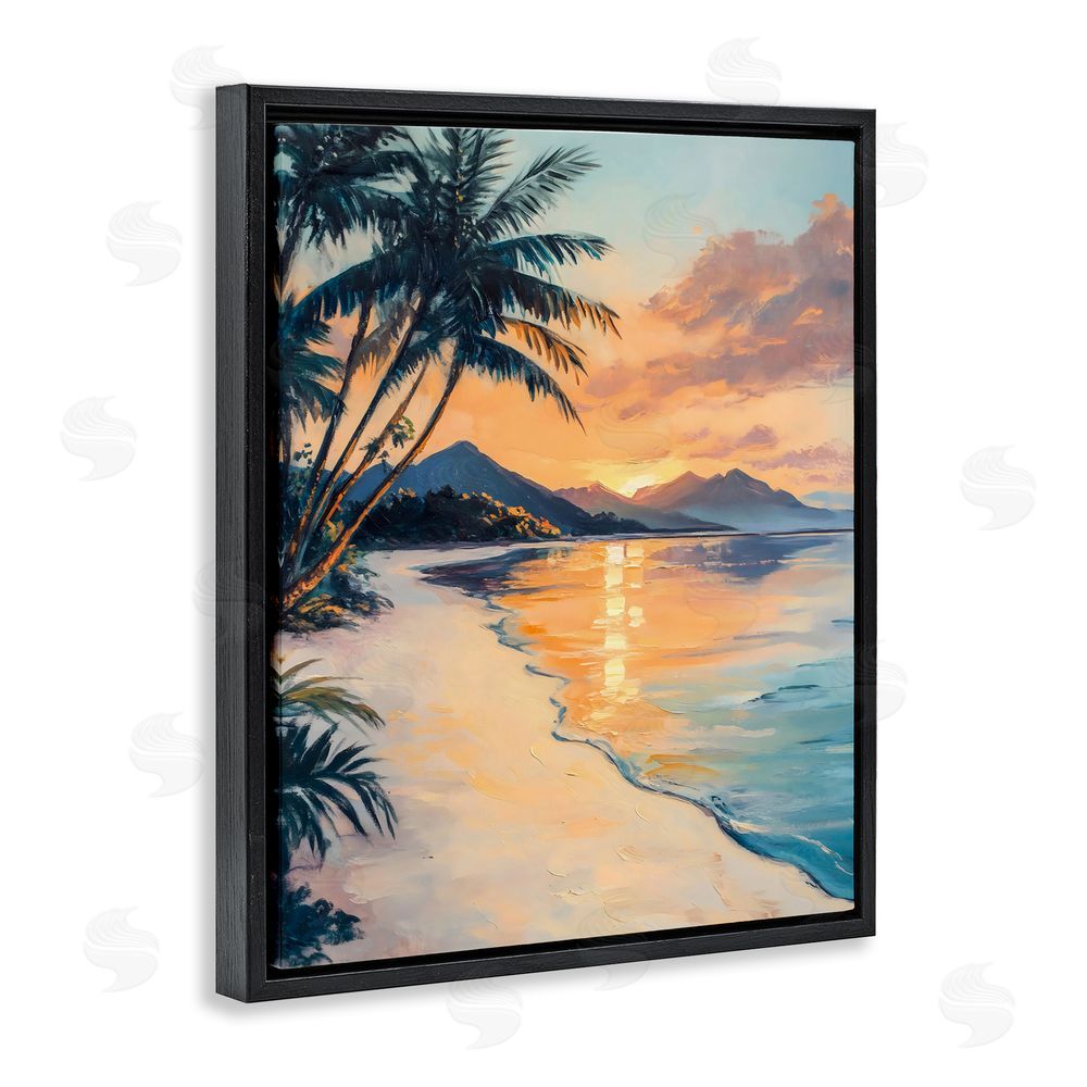 Franklyn Gregory Tropical Mountain Sunset Black Floating Frame Canvas Wall Art Print