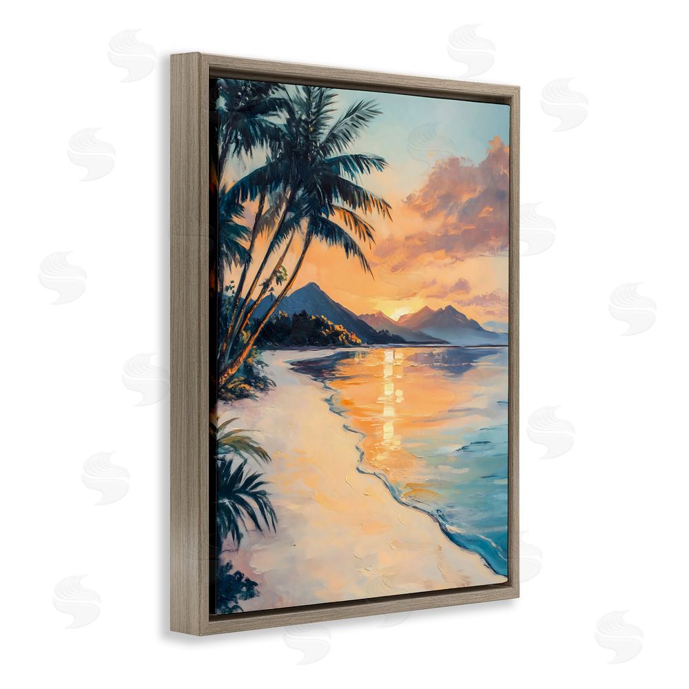 Franklyn Gregory Tropical Mountain Sunset Brown Floating Frame Canvas Wall Art Print