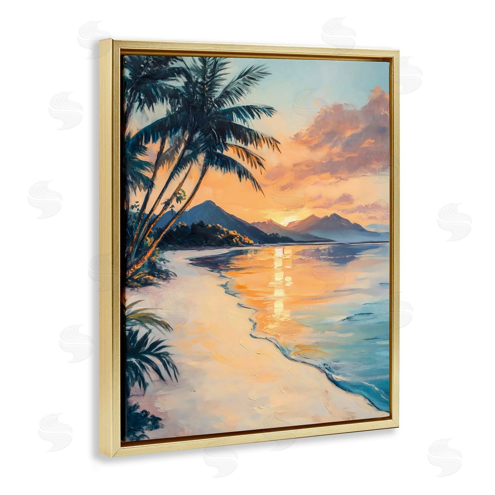 Franklyn Gregory Tropical Mountain Sunset Gold Floating Frame Canvas Wall Art Print