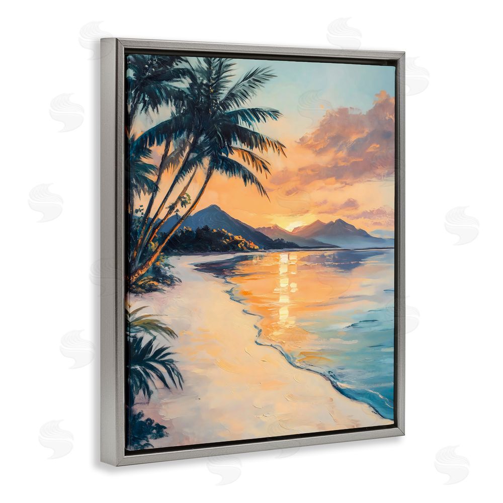 Franklyn Gregory Tropical Mountain Sunset Gray Floating Frame Canvas Wall Art Print
