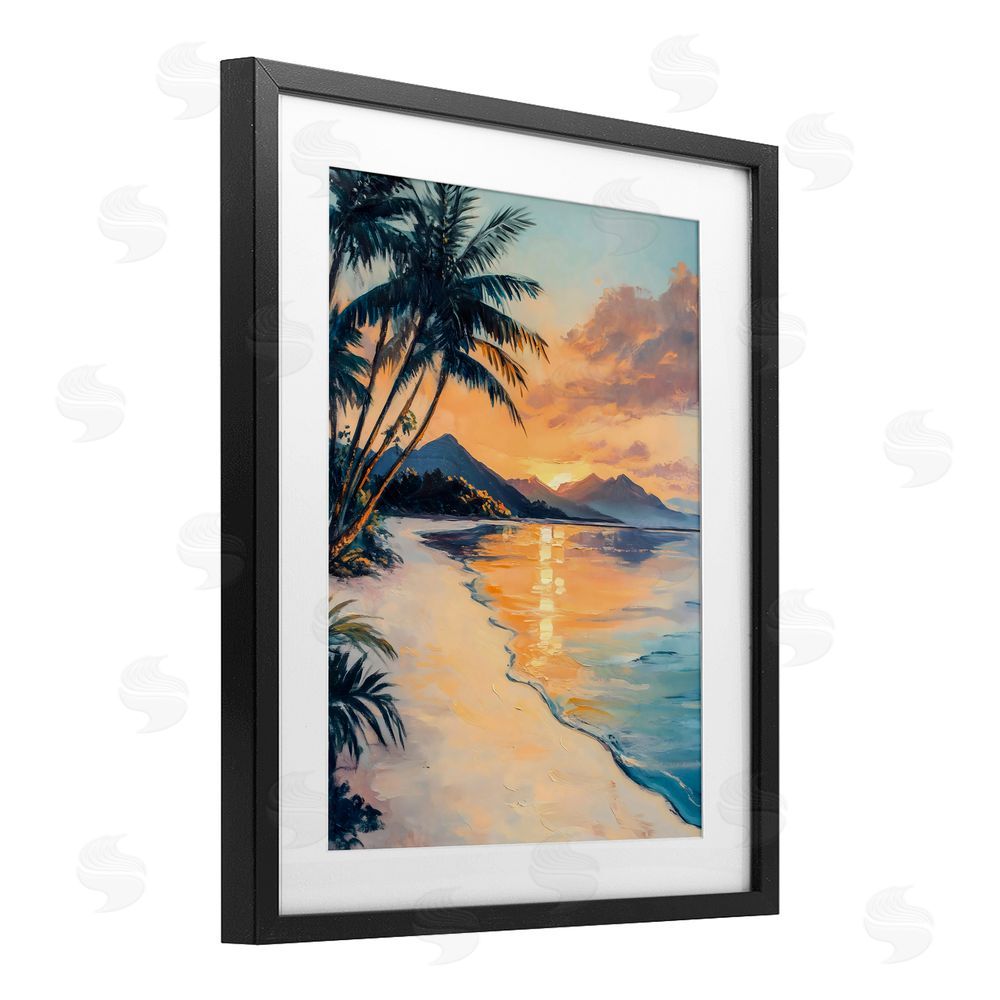 Franklyn Gregory Tropical Mountain Sunset Black Framed Print Under Glass with White Mat Wall Art