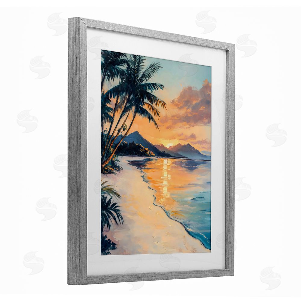 Franklyn Gregory Tropical Mountain Sunset Gray Framed Print Under Glass with White Mat Wall Art