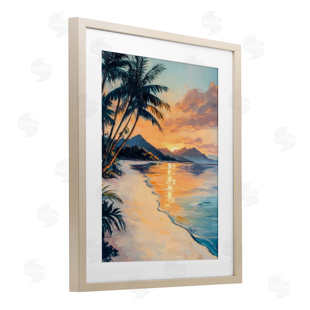 Franklyn Gregory Tropical Mountain Sunset Birch Framed Print Under Glass with White Mat Wall Art