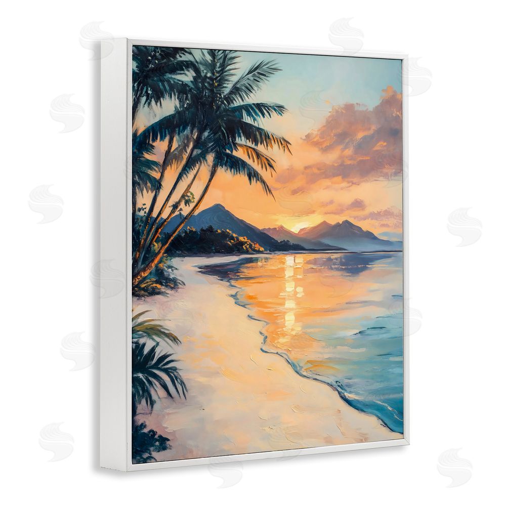 Franklyn Gregory Tropical Mountain Sunset White Framed Giclee Wall Art Print