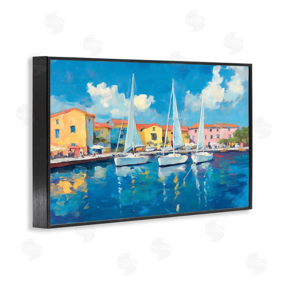 Franklyn Gregory White Boats in Colorful Port Black Framed Giclee Wall Art Print