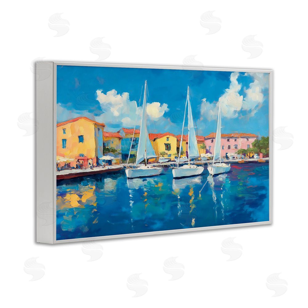 Franklyn Gregory White Boats in Colorful Port White Framed Giclee Wall Art Print