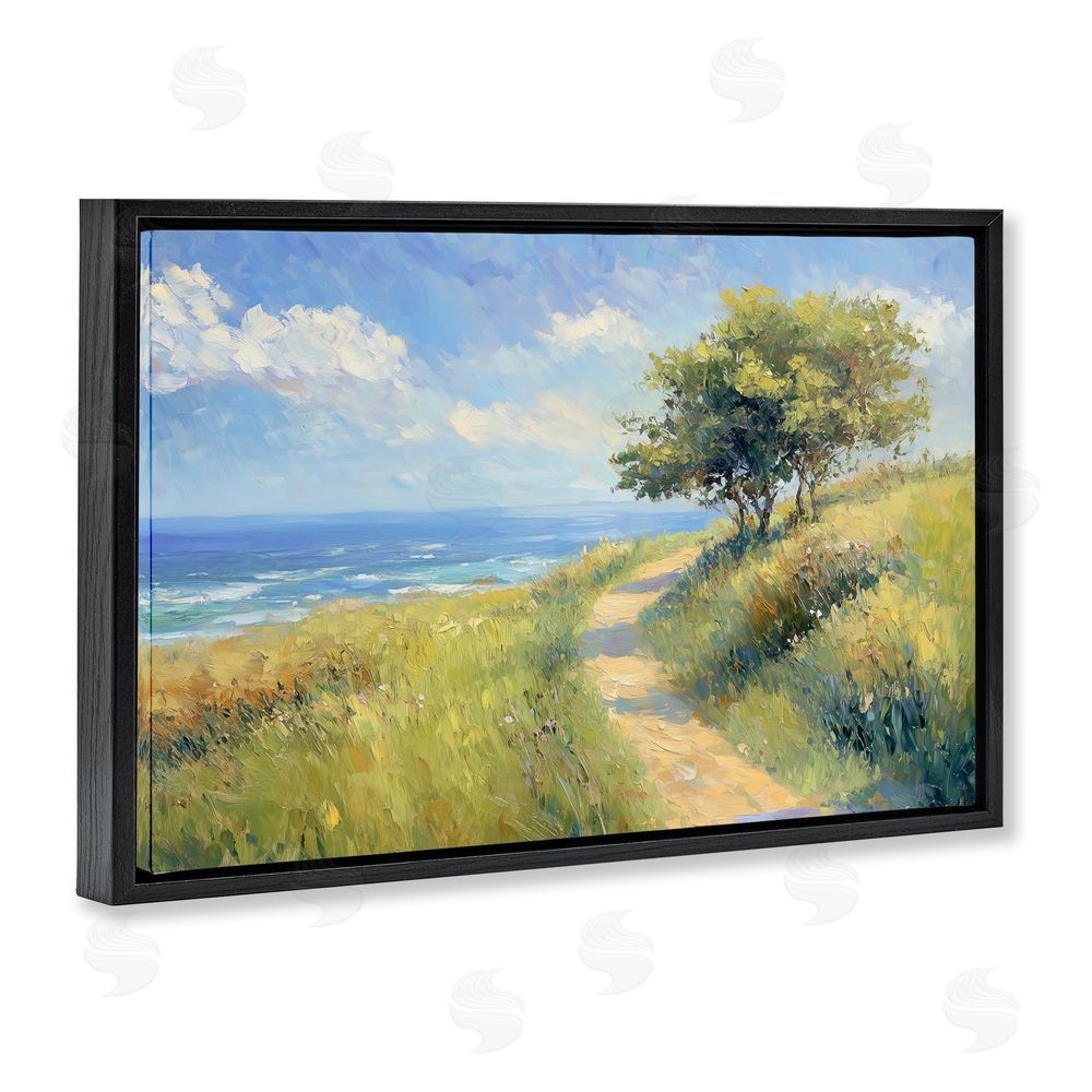 Gina Kelly Ocean Coast Walk Landscape Black Floating Frame Canvas Wall Art Print