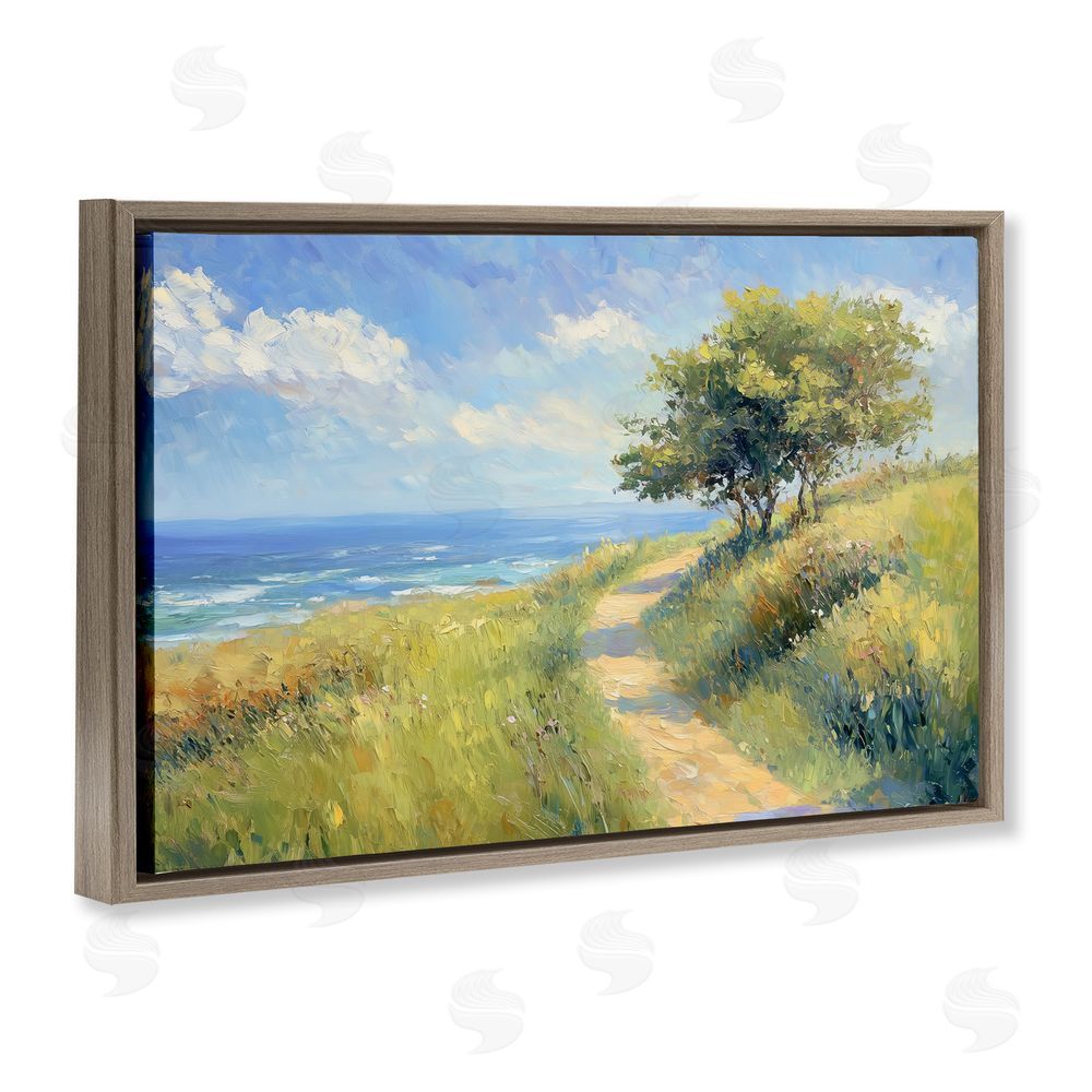 Gina Kelly Ocean Coast Walk Landscape Brown Floating Frame Canvas Wall Art Print