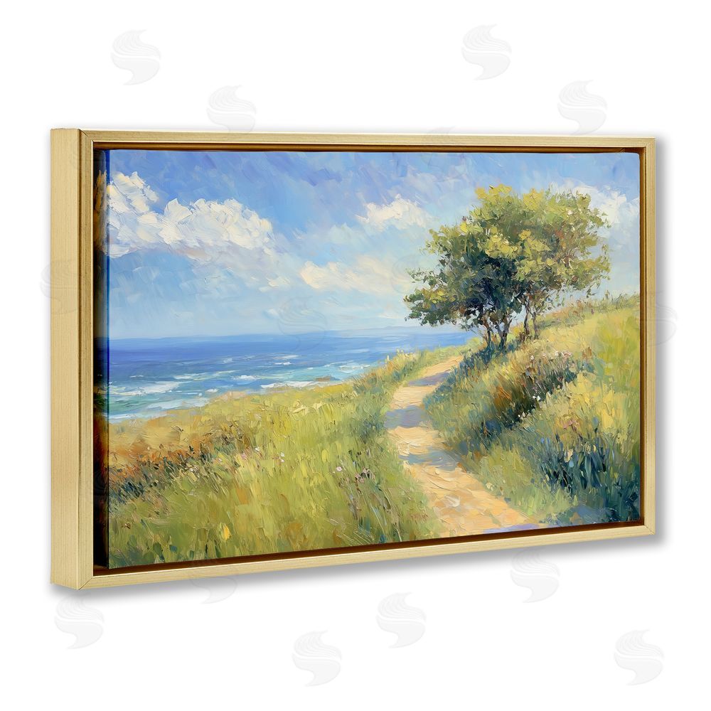 Gina Kelly Ocean Coast Walk Landscape Gold Floating Frame Canvas Wall Art Print