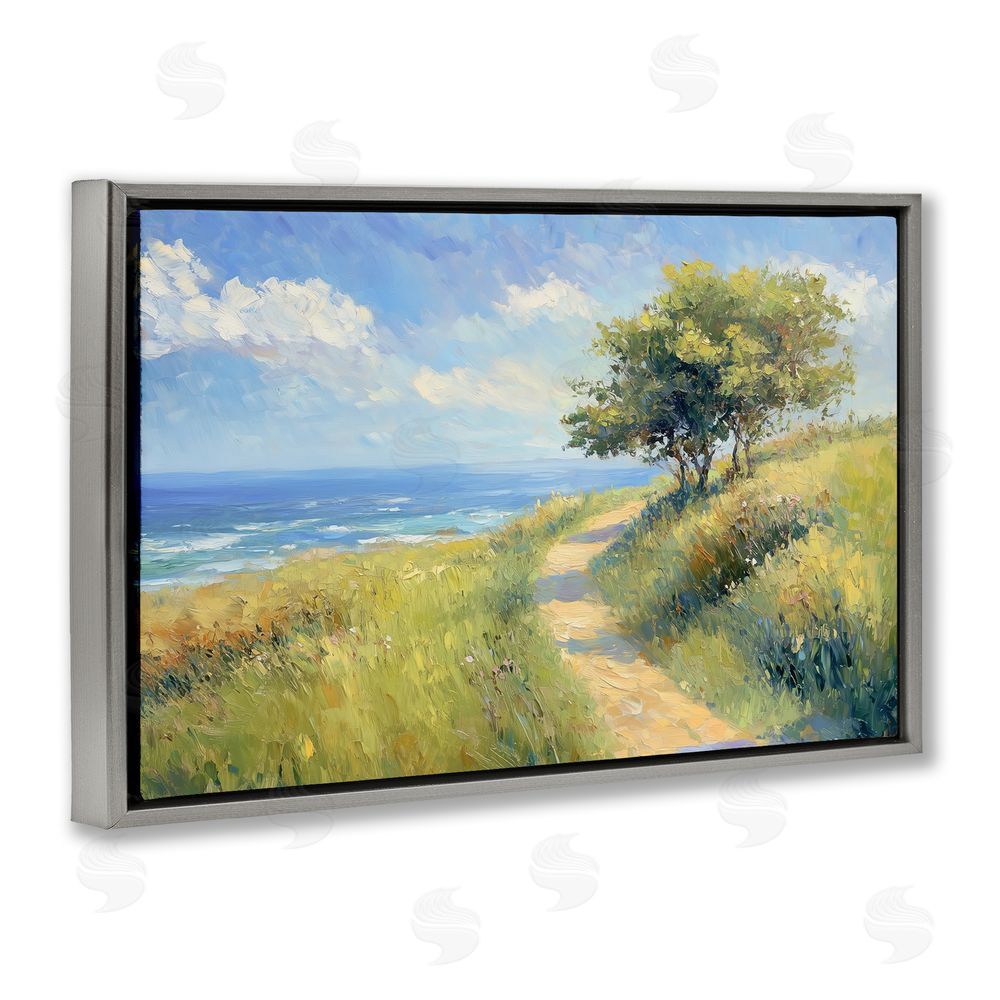 Gina Kelly Ocean Coast Walk Landscape Gray Floating Frame Canvas Wall Art Print