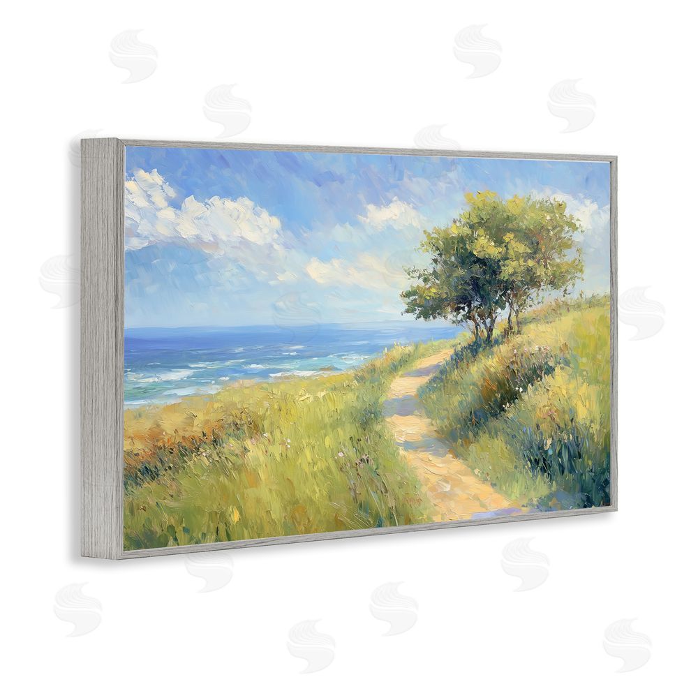 Gina Kelly Ocean Coast Walk Landscape Gray Framed Giclee Wall Art Print