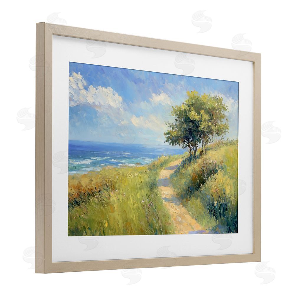Gina Kelly Ocean Coast Walk Landscape Birch Framed Print Under Glass with White Mat Wall Art