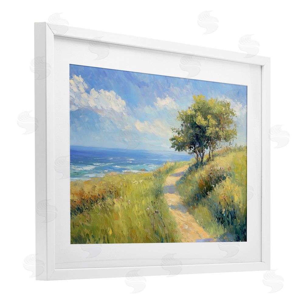Gina Kelly Ocean Coast Walk Landscape White Framed Print Under Glass with Mat Wall Art