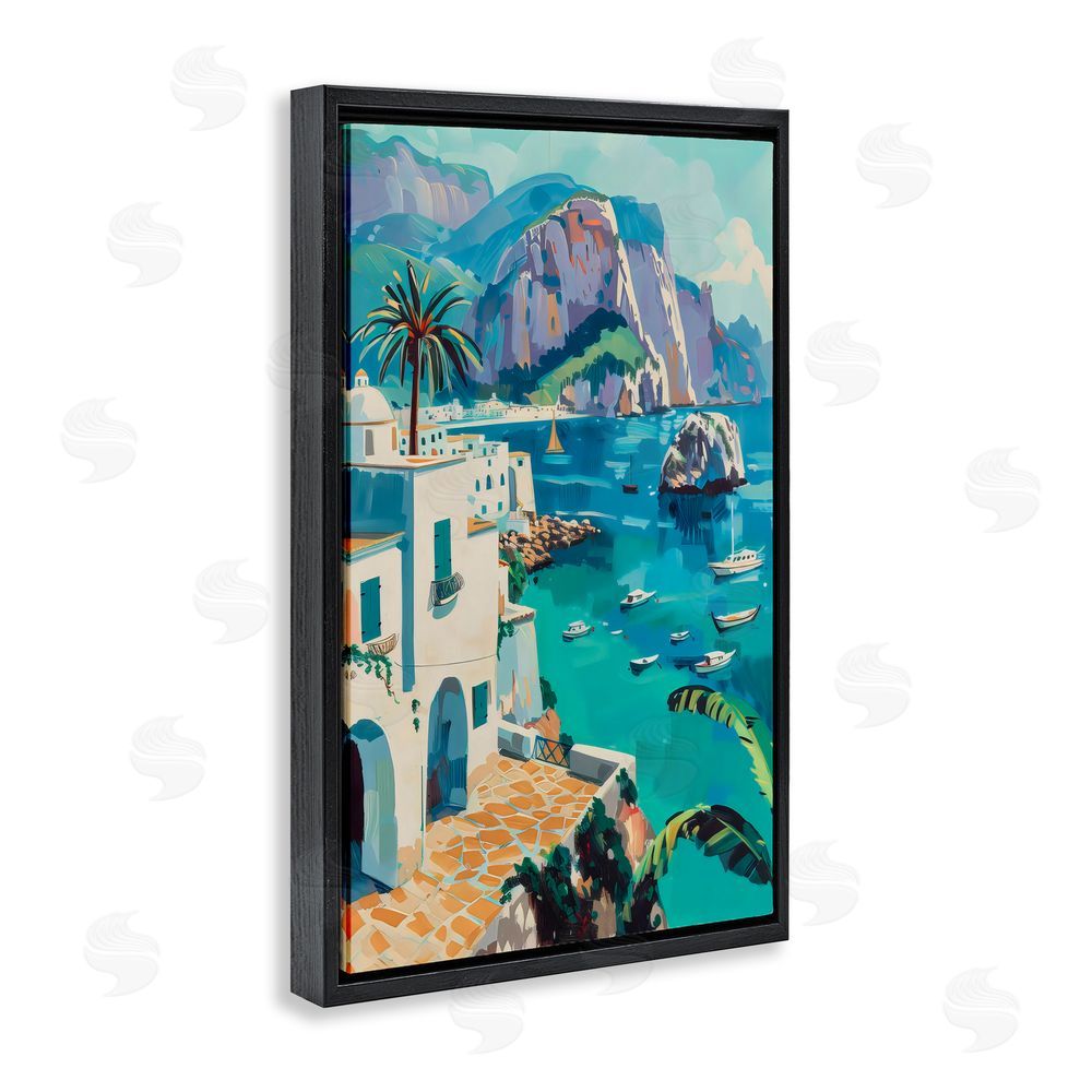 LSR Design Studio In the Bay Nautical Coast Black Floating Frame Canvas Wall Art Print