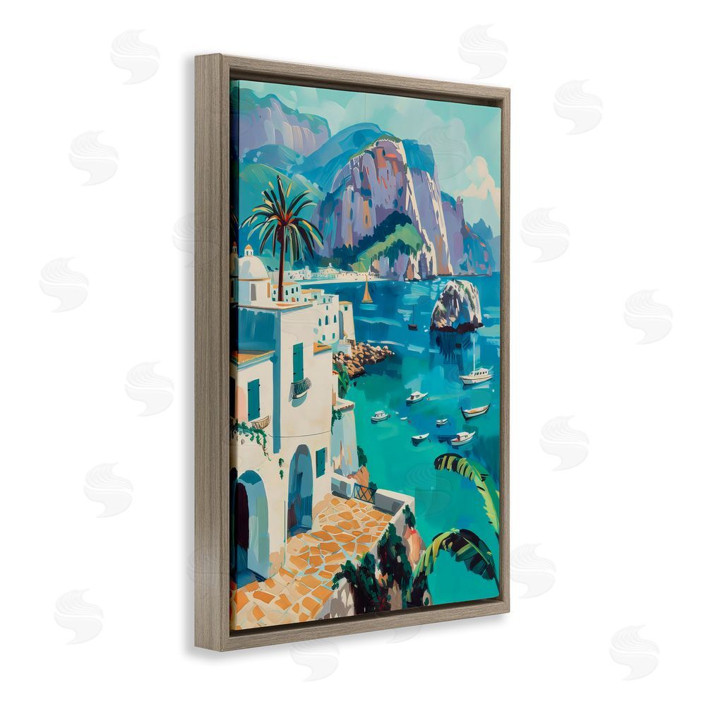 LSR Design Studio In the Bay Nautical Coast Brown Floating Frame Canvas Wall Art Print