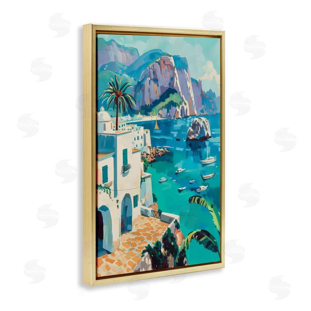 LSR Design Studio In the Bay Nautical Coast Gold Floating Frame Canvas Wall Art Print