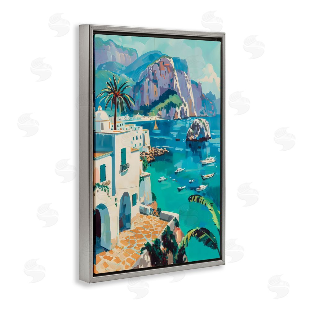 LSR Design Studio In the Bay Nautical Coast Gray Floating Frame Canvas Wall Art Print