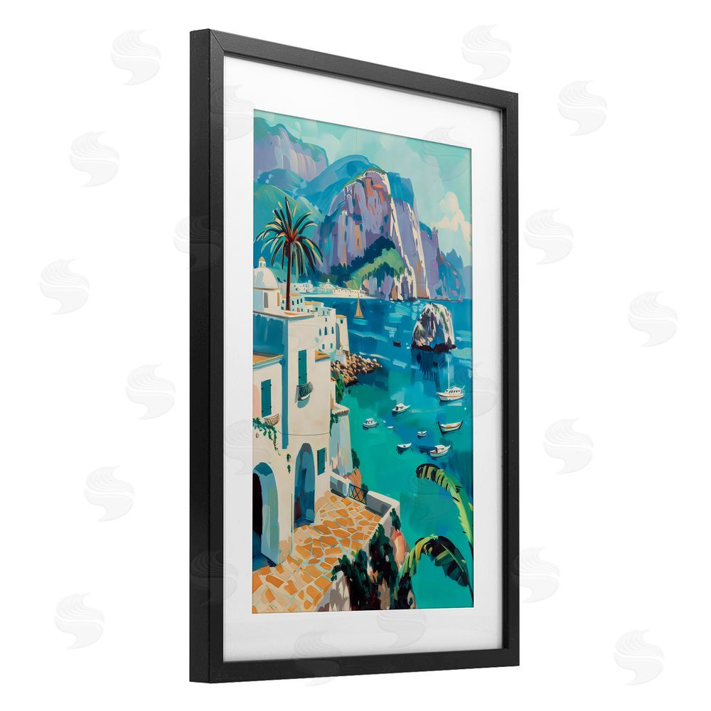 LSR Design Studio In the Bay Nautical Coast Black Framed Print Under Glass with White Mat Wall Art