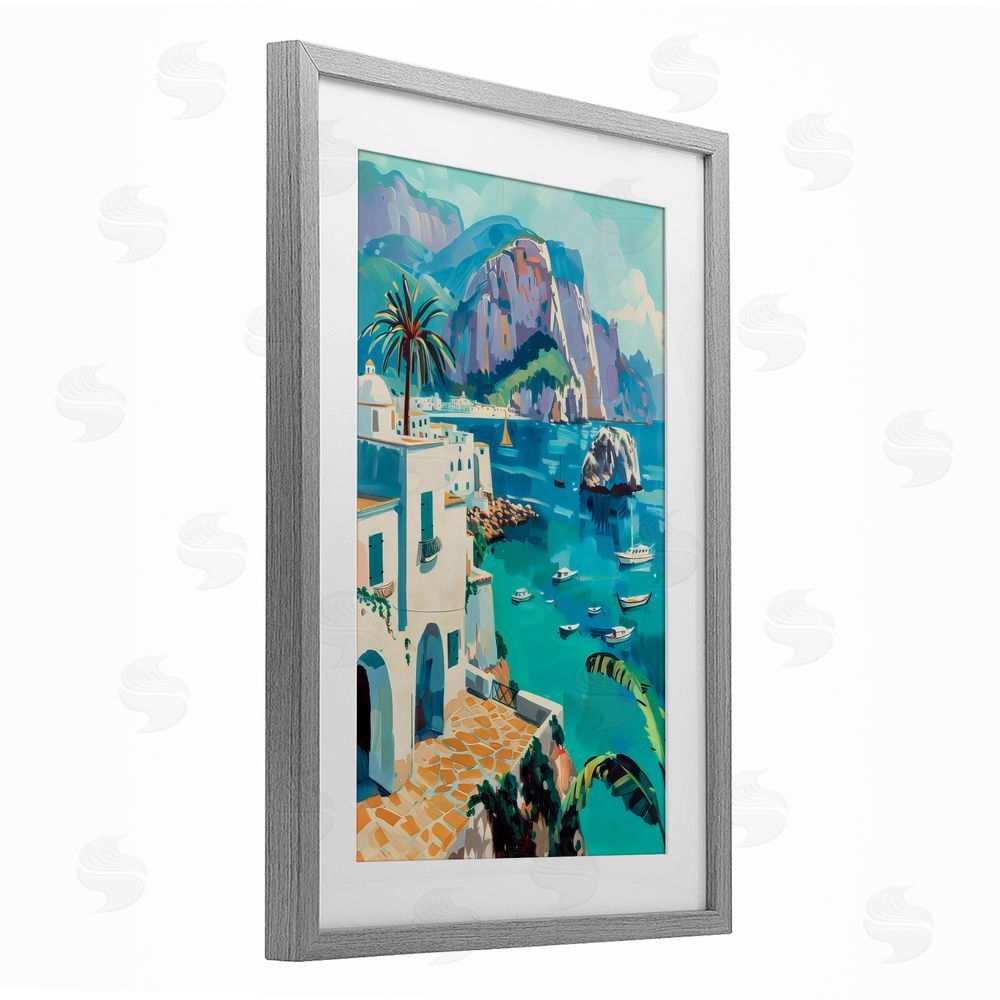 LSR Design Studio In the Bay Nautical Coast Gray Framed Print Under Glass with White Mat Wall Art