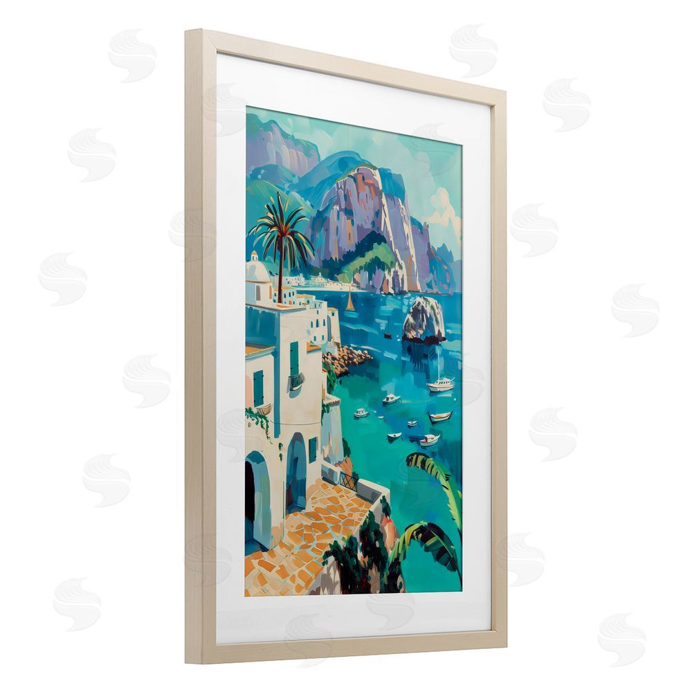 LSR Design Studio In the Bay Nautical Coast Birch Framed Print Under Glass with White Mat Wall Art