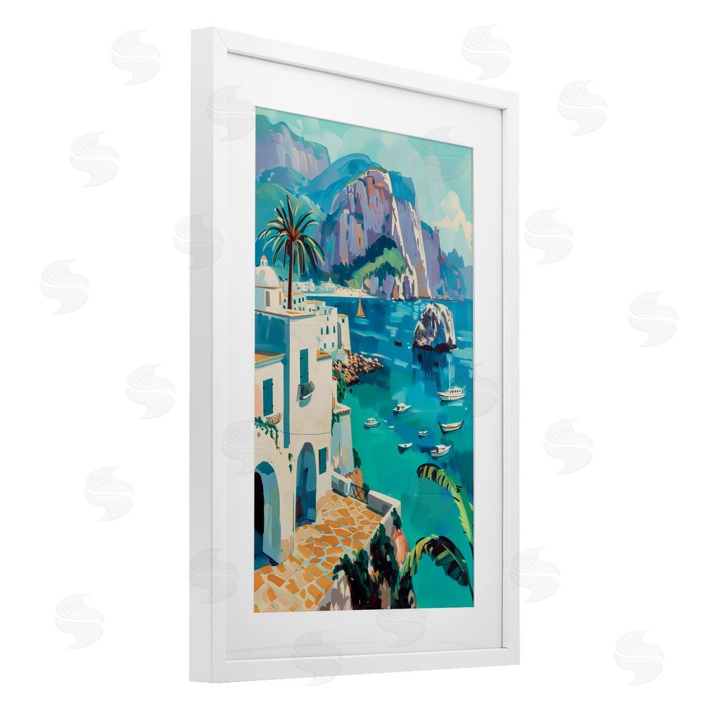LSR Design Studio In the Bay Nautical Coast White Framed Print Under Glass with Mat Wall Art