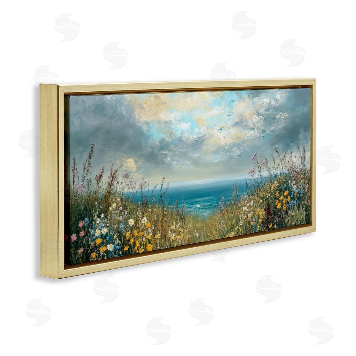 Petal Prints Design Scenic Coastal Flowers Landscape Gold Floating Frame Canvas Wall Art Print