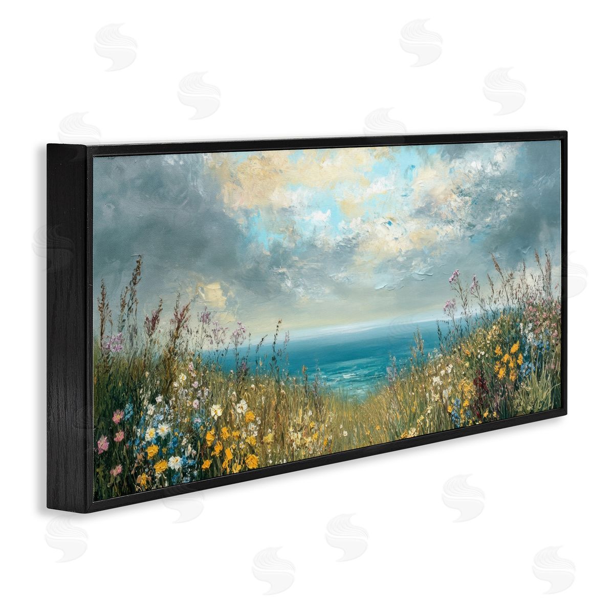Petal Prints Design Scenic Coastal Flowers Landscape Black Framed Giclee Wall Art Print