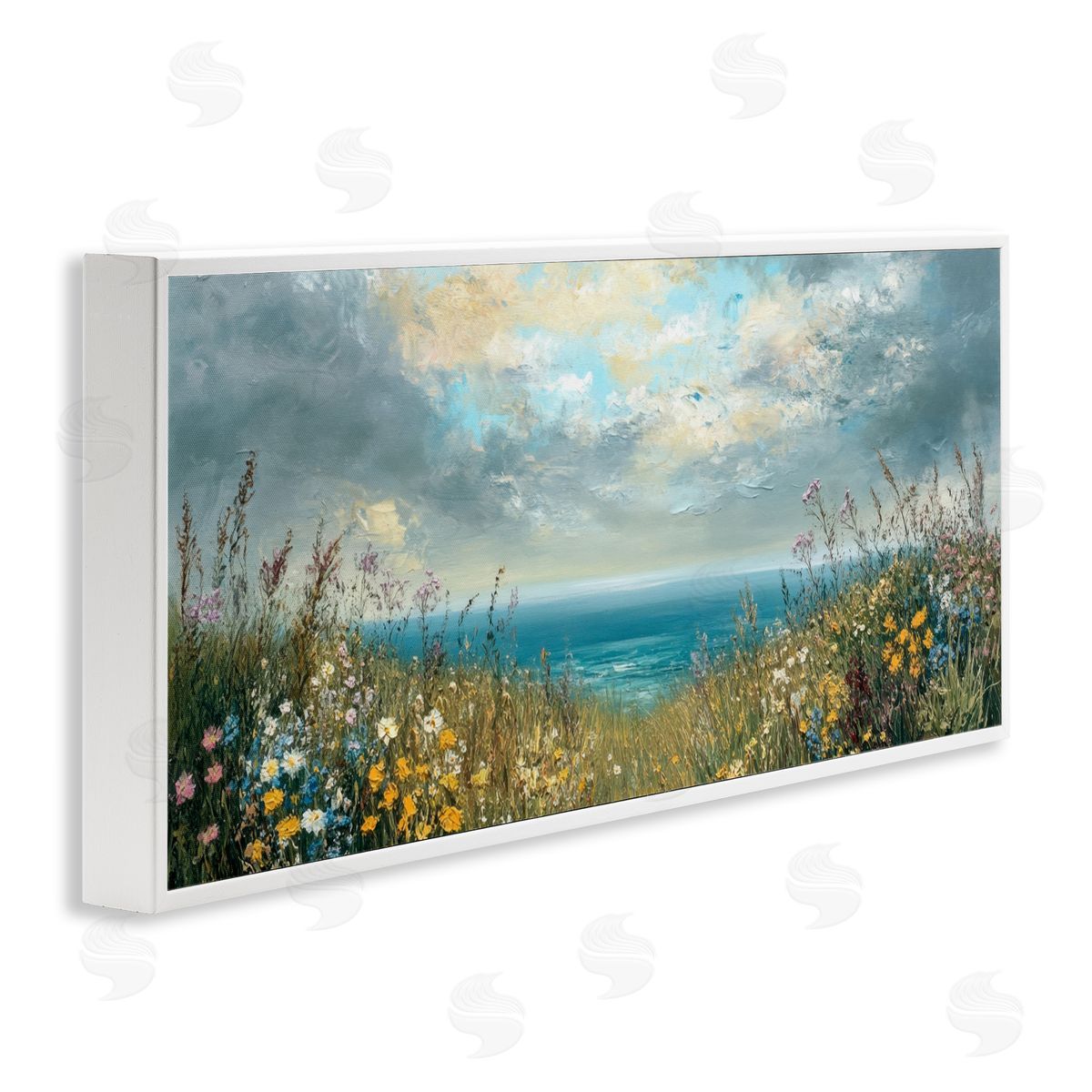 Petal Prints Design Scenic Coastal Flowers Landscape White Framed Giclee Wall Art Print