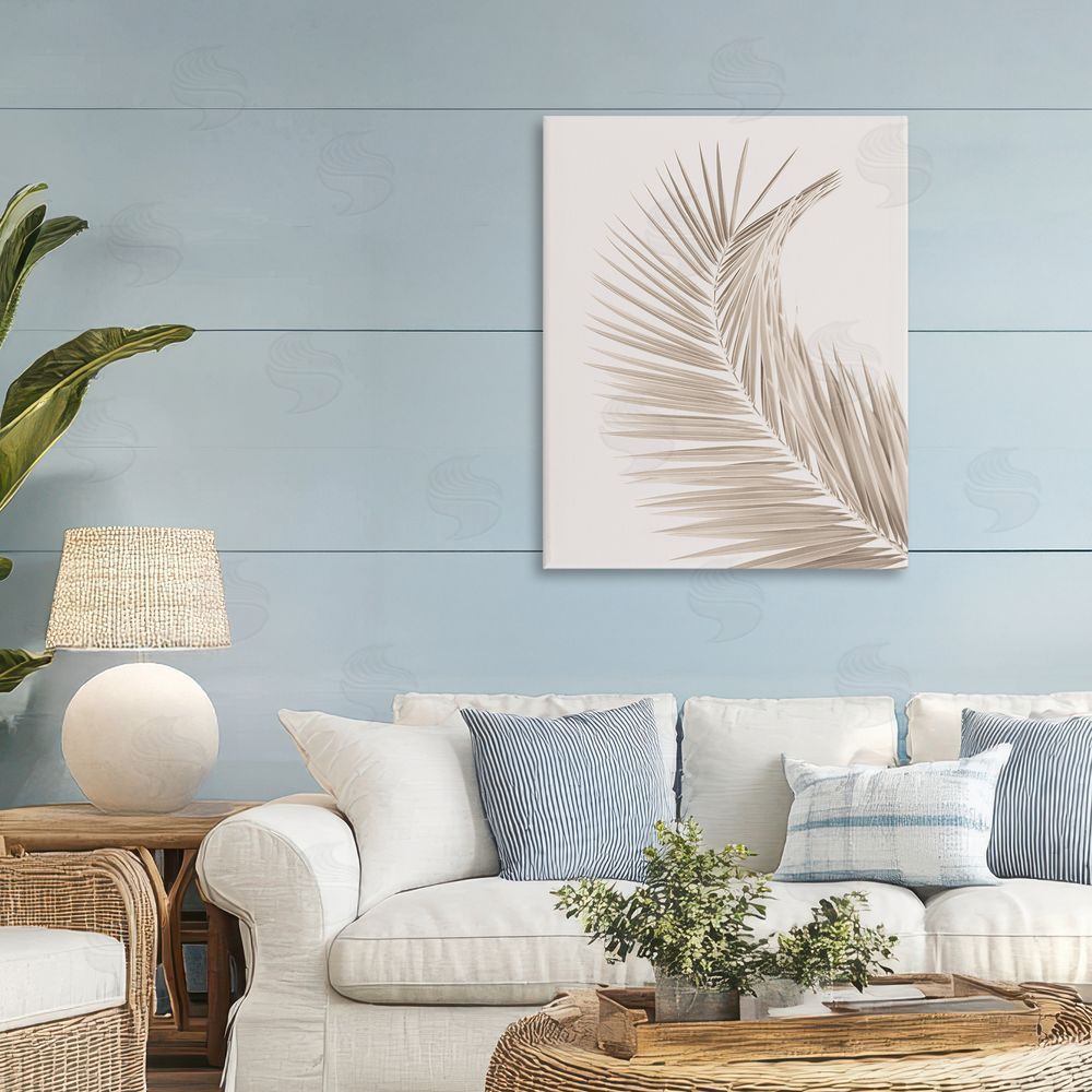 Sisi and Seb Curved Neutral Brown Palm Canvas Art on Wall