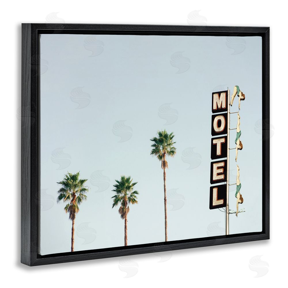 Sisi and Seb Diving Ladies Motel Sign Black Floating Frame Canvas Wall Art Print