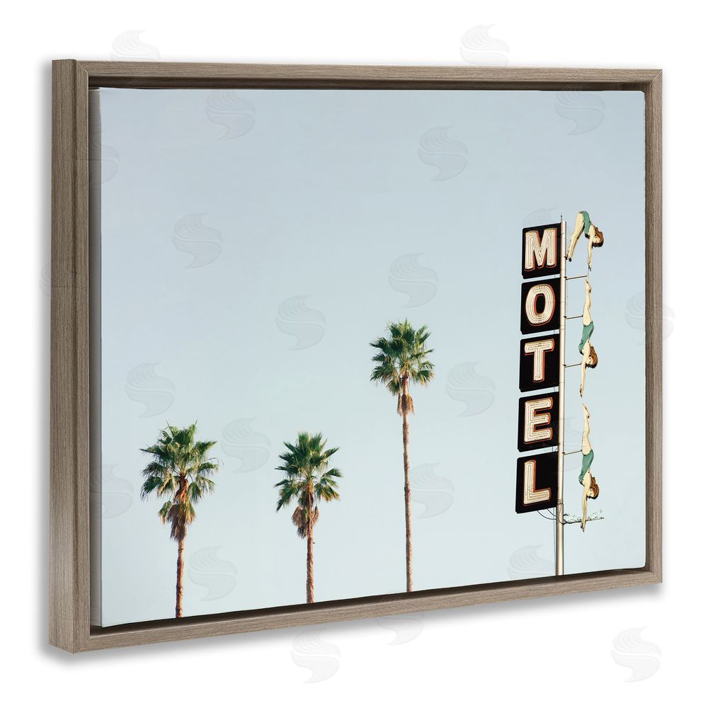 Sisi and Seb Diving Ladies Motel Sign Brown Floating Frame Canvas Wall Art Print