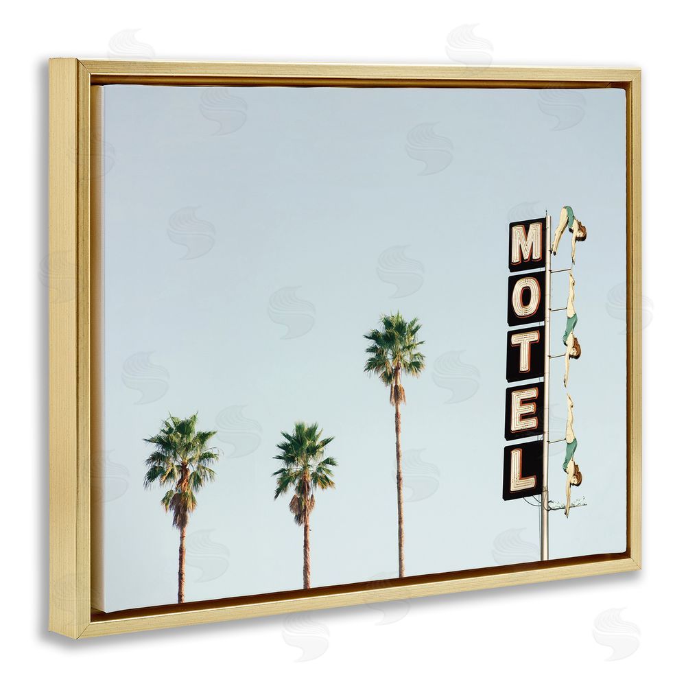 Sisi and Seb Diving Ladies Motel Sign Gold Floating Frame Canvas Wall Art Print