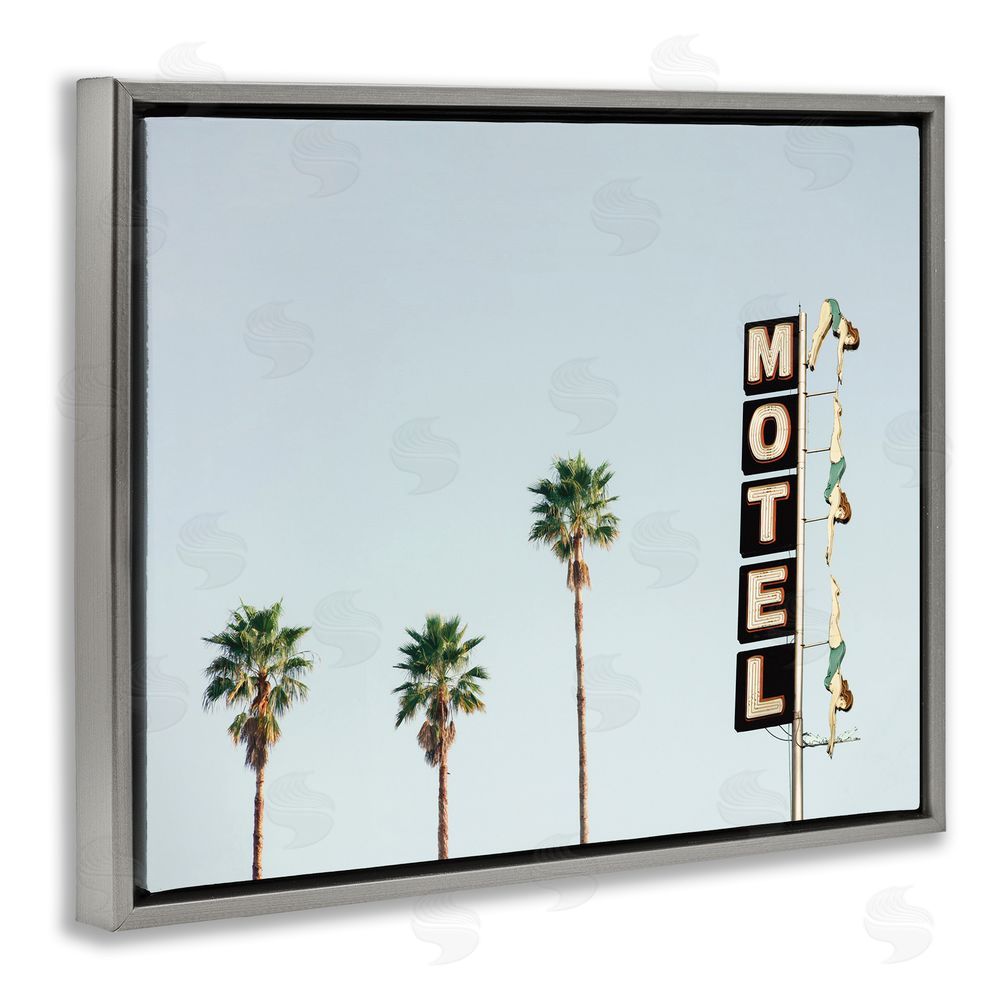Sisi and Seb Diving Ladies Motel Sign Gray Floating Frame Canvas Wall Art Print
