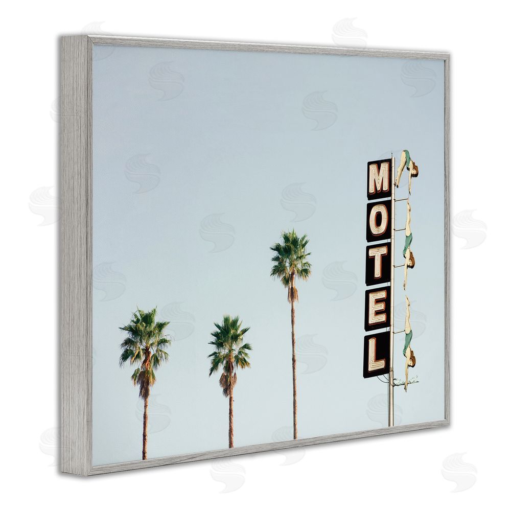 Sisi and Seb Diving Ladies Motel Sign Gray Framed Giclee Wall Art Print