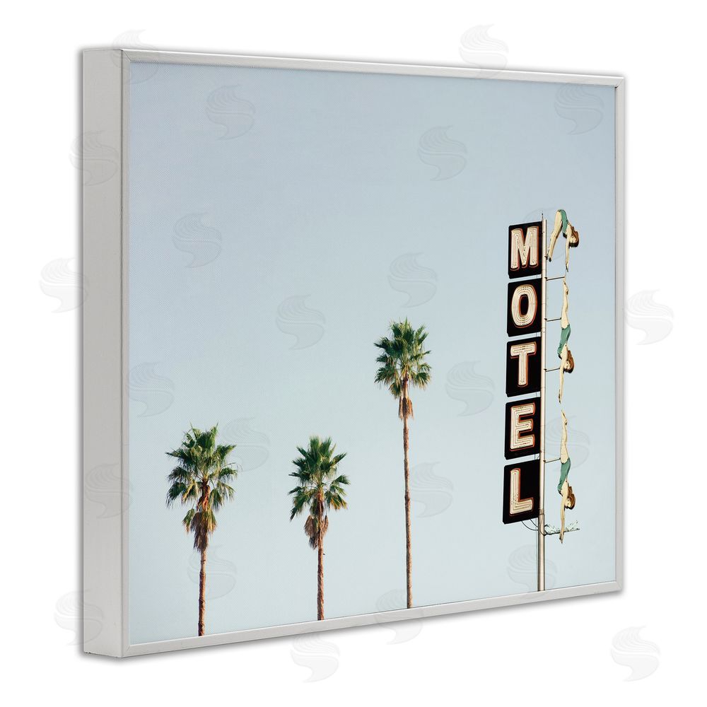 Sisi and Seb Diving Ladies Motel Sign White Framed Giclee Wall Art Print